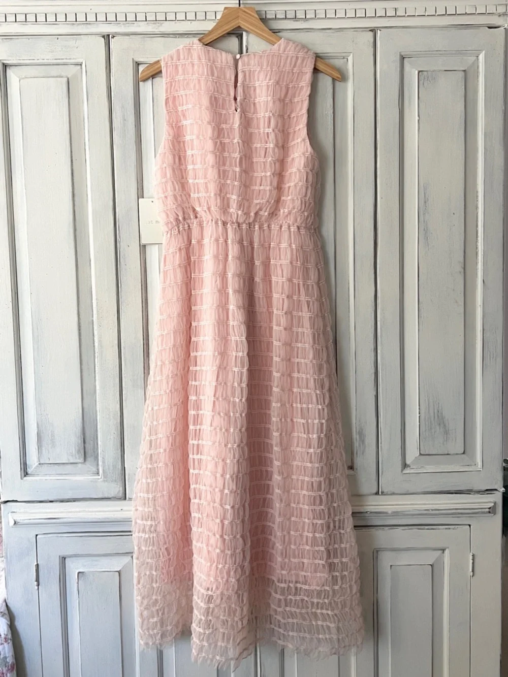 🟠NWT JUST ME Sleeveless Midi Dress w/Tulle and Satin Overlay - Blush SMALL - Picture 5 of 8